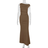 Slash Shoulder Sleeveless Maxi Dress YMYF-9545