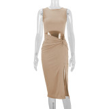 Fashion Knits Sleeveless Split Midi Dress YMYF-9314