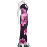 Sexy Print Cross Halterneck Fishtail Dress GDSF-D25DS572