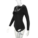 Solid Color Deep V Neck Skinny Bodysuit YMYF-8801