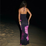 Sexy Print Cross Halterneck Fishtail Dress GDSF-D25DS572