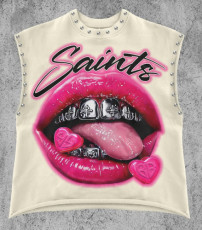 Lips Print Studded Casual Tank Top GFCF-1428