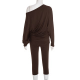 Off Shoulder Long-sleeve Top Seven-Tenths  Pants Set MXBF-J25ST373