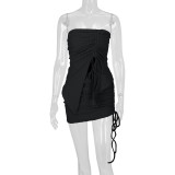 Solid Color Drawstring Tube Top Two Piece Skirts Set YMYF-9551