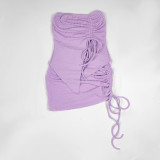 Solid Color Drawstring Tube Top Two Piece Skirts Set YMYF-9551