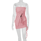Solid Color Drawstring Tube Top Two Piece Skirts Set YMYF-9551