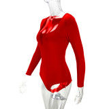 Solid Color Deep V Neck Skinny Bodysuit YMYF-8801