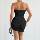 Solid Color Drawstring Tube Top Two Piece Skirts Set YMYF-9551