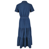 Denim Short Sleeve Lapel Maxi Dress GDAM-218580