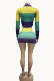 Long Sleeve Print Two Piece Skirts Set GFCF-1438