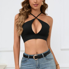 Sexy Cross Halterneck Solid Color Tank Top YMYF-9317