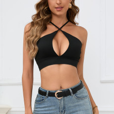 Sexy Cross Halterneck Solid Color Tank Top YMYF-9317