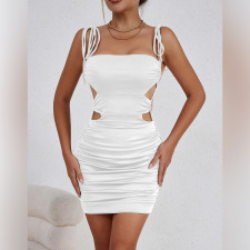 Sexy Solid Color Holes Tie Up Sling Mini Dress YMYF-9261