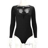 Solid Color Deep V Neck Skinny Bodysuit YMYF-8801