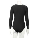 Solid Color Deep V Neck Skinny Bodysuit YMYF-8801