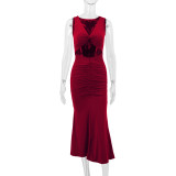 Sleeveless V Neck Slim Fishtail Dress YMYF-9552