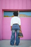 Plus Size Retro Faux Two-piece Micro Flared Jeans GYLN-4899