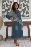 Contrast-Color Patchwork Loose Denim Midi Dress GYLN-0607