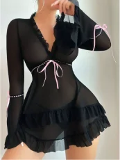 Sexy Mesh Long Sleeve Backless Dress Lingerie Set YQ-W870