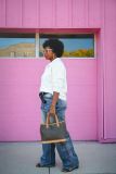 Plus Size Retro Faux Two-piece Micro Flared Jeans GYLN-4899