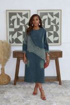 Contrast-Color Patchwork Loose Denim Midi Dress GYLN-0607