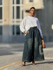 Plus Size Retro Patchwork Wide-Leg Jeans GYLN-2532