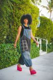 Plus Size Contrast Color Hoels Denim Patchwork Overalls GYLN-8879
