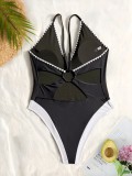 Sexy Color Block Backless One Piece Swimsuit CASF-6772