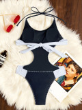 Sexy Color Block Tie Up One Piece Swimsuit CASF-6795