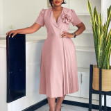 Plus Size Solid Color Press Size Midi Dress GCZF-8628