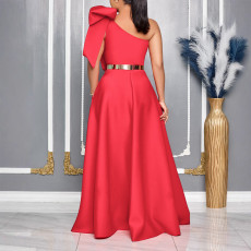 Plus Size Slash Shoulder Bow Maxi Dress GCZF-8613