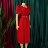 Plus Size V Neck Ruched Midi Dress GCZF-8616