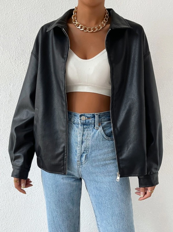 Long Sleeve Lapel Zipper Leather Jacket GPBY-CT16412