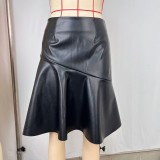 Solid Color Patchwork PU Leather Skirts GPBY-SK732