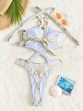 Sexy Print Cross Tie Up One Piece Swimsuit CASF-6732
