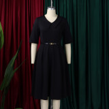 Plus Size Solid Color Lapel Midi Dress GCZF-8637