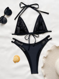 Solid Color Tie Up Bikinis Two Piece Swimsuit CASF-6651