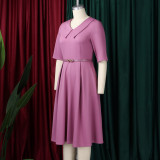 Plus Size Solid Color Lapel Midi Dress GCZF-8637