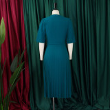 Plus Size Solid Color Press Size Midi Dress GCZF-8628