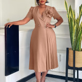 Plus Size Solid Color Press Size Midi Dress GCZF-8628