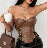 Sexy Tight Tie Up Leather Tank Top GPBY-VE728