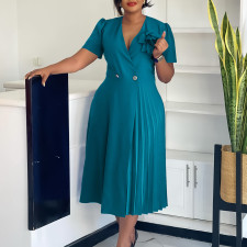 Plus Size Solid Color Press Size Midi Dress GCZF-8628