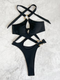 Sexy Print Cross Tie Up One Piece Swimsuit CASF-6732
