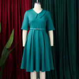 Plus Size Solid Color Lapel Midi Dress GCZF-8637