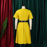Plus Size Ruffles V Neck Midi Dress GCZF-8627