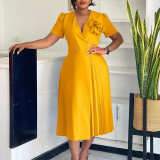 Plus Size Solid Color Press Size Midi Dress GCZF-8628