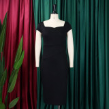 Plus Size Solid Color Short Sleeve Pencil Dress GCZF-8529