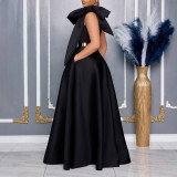 Plus Size Slash Shoulder Bow Maxi Dress GCZF-8613
