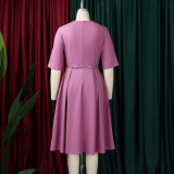 Plus Size Solid Color Lapel Midi Dress GCZF-8637