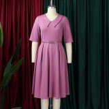 Plus Size Solid Color Lapel Midi Dress GCZF-8637